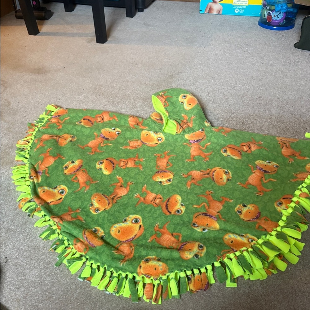 Green and Orange Dinosaur Hooded Poncho m